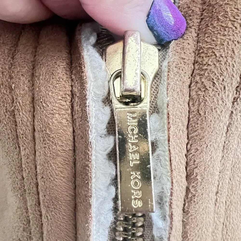 Michael Kors Faux Suede Sherpa Vest Camel Brown Petite Small P/S bohemian